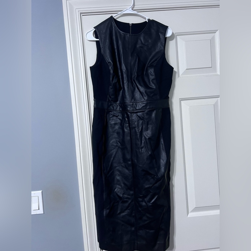 SPANX Black Faux Leather Midi Dress